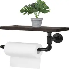 Black Vintage Industrial Pipe Wall-Mounted Paper Towel Holder