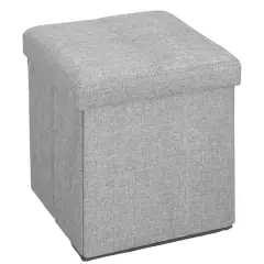 Simplify 15" Faux Linen Folding Storage Ottoman Cube Gray