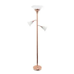 Lalia Home Torchiere Floor Lamp with 2 Reading Lights Rose Gold/White Shades