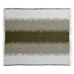 Hello Honey&reg; Green and White Woven Cotton Blend Throw Blanket with Stripes and Fringe