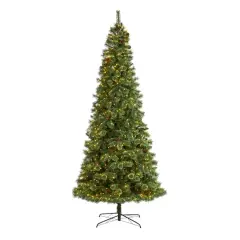 10ft. Pre-Lit White Mountain Pine & Pinecones Artificial Christmas Tree with Clear LED Lights