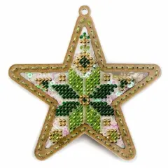 Wonderland Crafts Green & Gold Star Christmas Ornament Bead Embroidery Kit