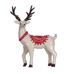 Hello Honey&reg; 8.5" White, Red & Black Decorative Stoneware Reindeer