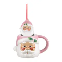 Mr. Christmas 16oz. Ceramic Santa Mug & Ornament Set Pink