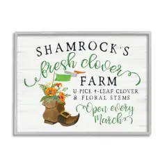 Stupell Industries Shamrock Clover Farm Typography Sign Grainy Pattern Framed Giclee Art Gray