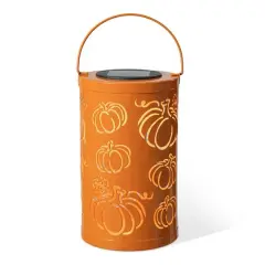 Glitzhome&reg; 10.75" Fall Metal Pumpkin Solar Powered LED Lantern