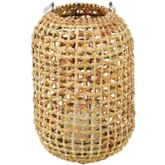 15" Brown Metal Handmade Candle Lantern with Glass Holder and Handle