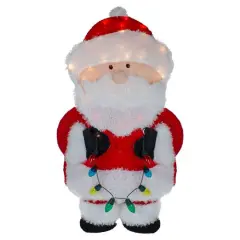 32" Lighted Chenille Santa with Lights Outdoor Christmas D&eacute;cor