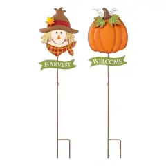 Glitzhome&reg; 3ft. Fall Metal Scarecrow & Pumpkin Yard Stake, 2ct.