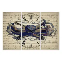 Designart 'Octopus Music Score I Oversized Nautical & Coastal Multipanel Wall Clock
