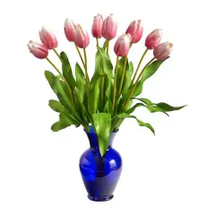 22" Mauve Dutch Tulip Arrangement in Blue Vase