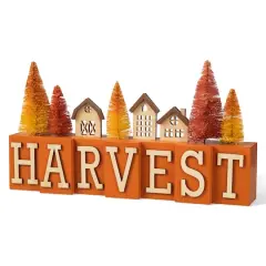 Glitzhome&reg; 14" Harvest Wooden House and Brush Trees Table D&eacute;cor