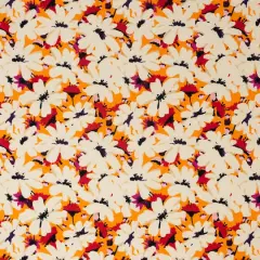 SINGER White Flowers on Orange Cotton Fabric