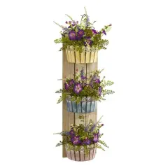 39" Morning Glory Artificial Arrangement in Three-Tiered Wall Decor Planter