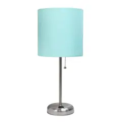 Creekwood Home Oslo 19.5" Power Outlet Table Lamp Brushed Steel Base/Aqua Shade