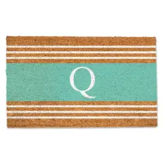 Teal Monogram Stripe Doormat Q