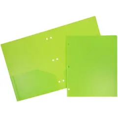 JAM Paper 3-Hole Heavy Duty Plastic Pocket Folder, 6ct. Lime Green