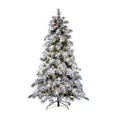 7.5ft. Pre-Lit Flocked Berkshire Snowy Spruce Artificial Christmas Tree, Warm White LED Lights