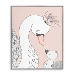Stupell Industries Mother & Baby Swan Flower Crowns Princess Animals Framed Giclee Art Gray