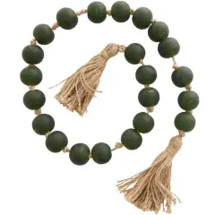 45" Handmade Round Frosted Glass Bead Garland with Tassels & Knotted Jute Dark Green