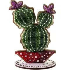 Wonderland Crafts Cactus in Red Bowl Bead Embroidery on Wood Kit