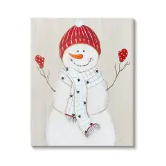 Stupell Industries Seasonal Snowman Smiling Red Hat Canvas Wall Art