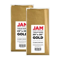JAM Paper 20" x 26" Tissue Paper, 2 Packs of 10 Sheets Gold Semi Metallic