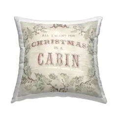 Stupell Industries Christmas Cabin Rustic Holly Wreath Throw Pillow