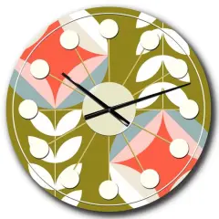 Designart 'Retro Botanical Pattern I Mid-Century Modern Wall Clock