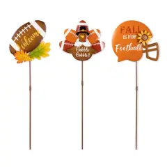 Glitzhome&reg; 24" Thanksgiving Metal Football & Turkey Yard Stakes Set