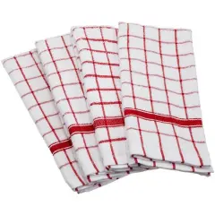 DII&reg; Red Windowpane Terry Dishtowel, 4ct. Red and White