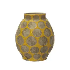 Hello Honey&reg; 9'' Yellow Terra Cotta Vase with Wax Relief Dots