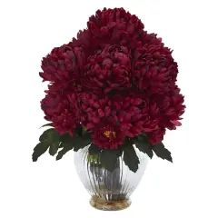 15" Burgundy Mum Arrangement in Vase