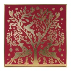 Red & Gold Framed Holiday Deer Print D&eacute;cor