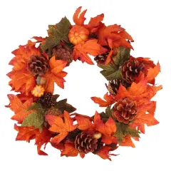 13" Orange Pumpkin & Autumn Harvest Thanksgiving Wreath