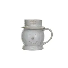 Hello Honey&reg; 12oz. Antique White Stoneware Snowman Shaped Mug with Reactive Glaze