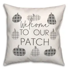 Gray & White Welcome Checkered Pumpkins Throw Pillow
