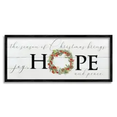 Stupell Industries Joy Hope & Peace Christmas Wreath Framed Giclee Art Black