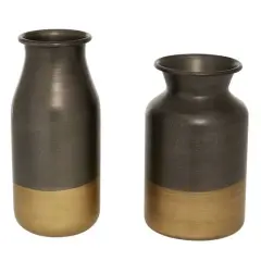Set of 2 Gold Metal Contemporary Vase, 8", 9.25"