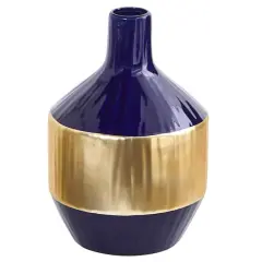9" Lux Blue Ceramic Vase with Gold Band