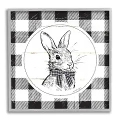 Stupell Industries Detailed Easter Bunny Drawing Spring Plaid Border Framed Giclee Art Gray