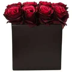 Rose Arrangement In Black Square Vase Burgundy