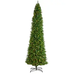 12ft. Pre-Lit Slim Green Mountain Pine Artificial Christmas Tree, Clear LED Lights