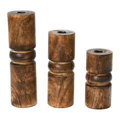 Hello Honey&reg; Wood Stack Taper Candle Holder Set Espresso Finish
