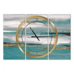 Designart Glam Teal Watercolor II Modern 3 Panel Wall Clock