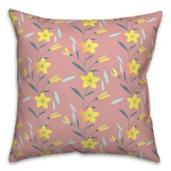Linear Floral Print Throw Pillow Pink
