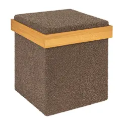 Household Essentials Versatile Boucle Ottoman with Hidden Storage Brown