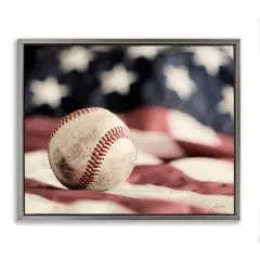 Stupell Industries Baseball & American Flag Floater Framed Art Gray