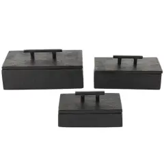 Black Marble Decorative Box with Aluminum Bar Handles, 3ct.