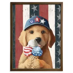 18" x 24" Patriotic Ice Cream Pup Framed Print Brown